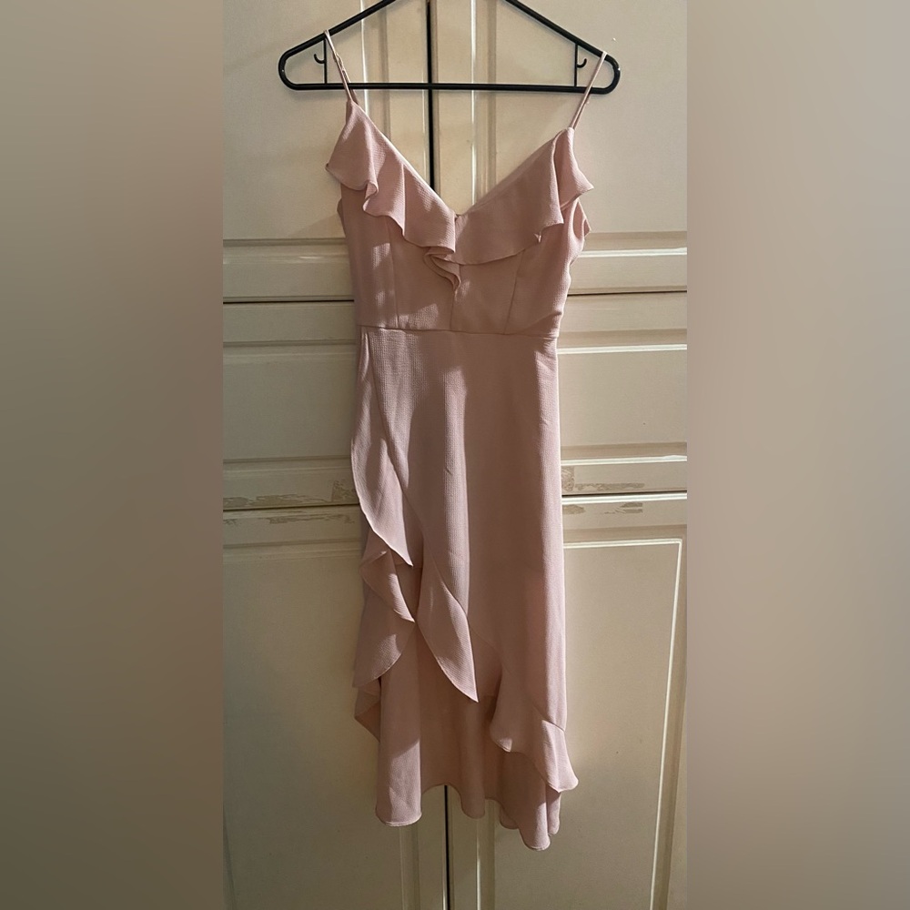 Socialite Asymmetrical Ruffle Dress in Soft Pink